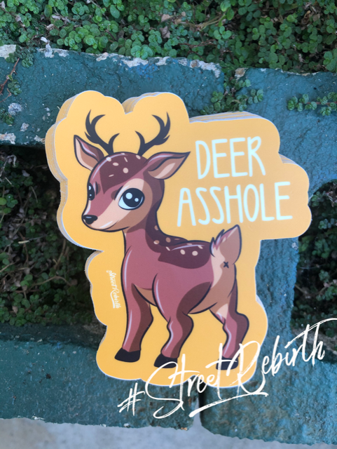 Waterproof vinyl sticker featuring an original humorous illustration