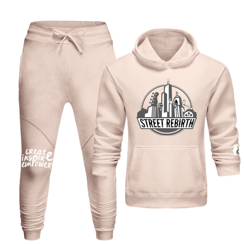 TAN SET - HOODIE AND JOGGERS - MIX AND MATCH YOUR TOP AND BOTTOMS - STREET REBIRTH SIGNATURE BRAND - UNISEX - CREATE INSPIRE EMPOWER