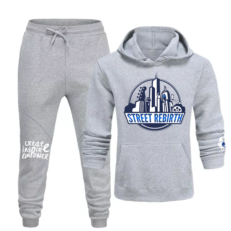 GREY SET - HOODIE AND JOGGERS - STREET REBIRTH SIGNATURE BRAND - MIX AND MATCH YOUR TOP AND BOTTOMS - UNISEX - CREATE INSPIRE EMPOWER