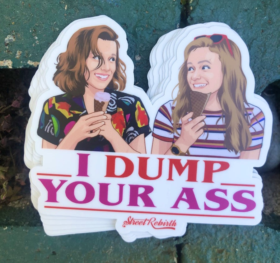 Waterproof vinyl sticker featuring an original humorous illustration