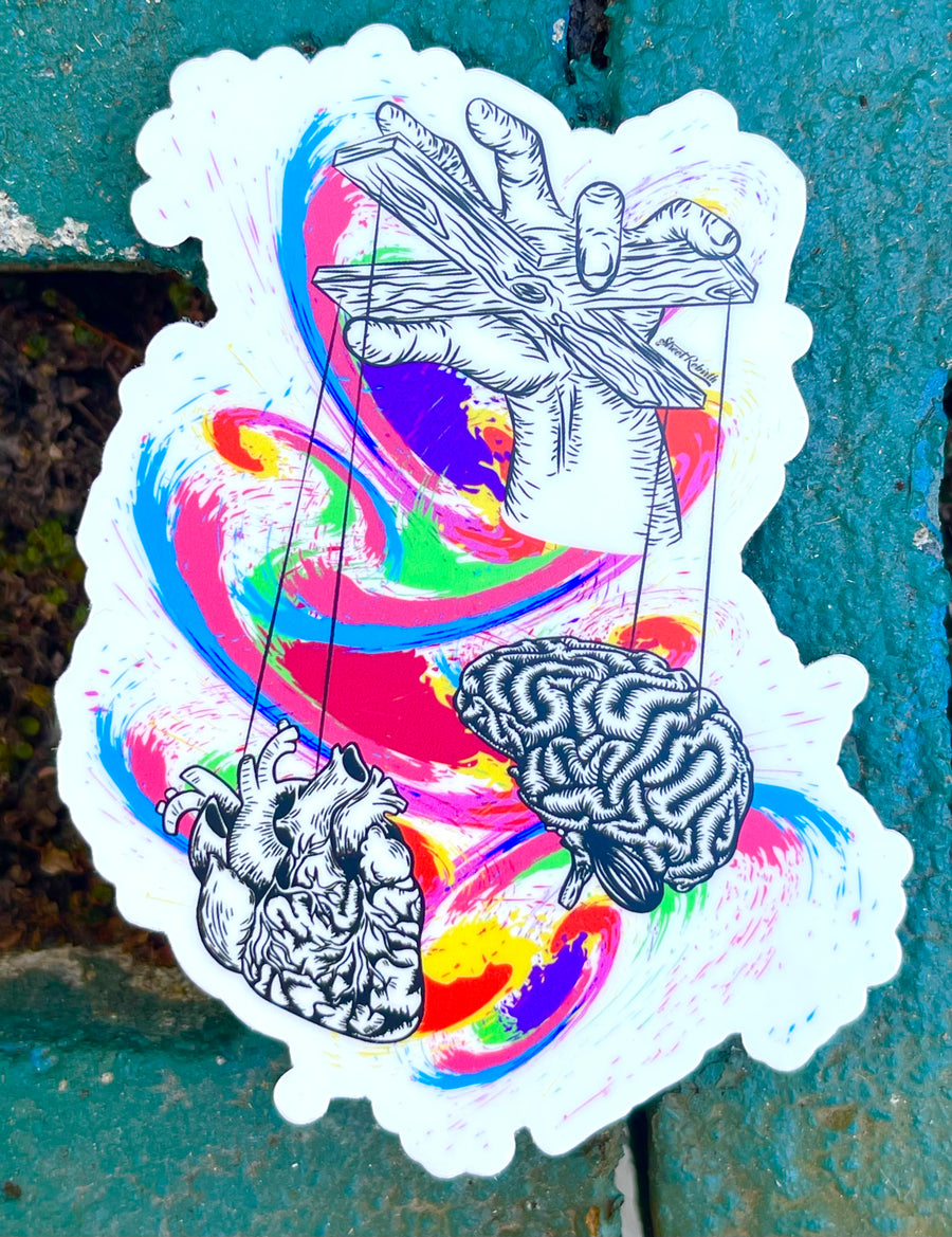 Waterproof vinyl sticker featuring an original colorful illustration