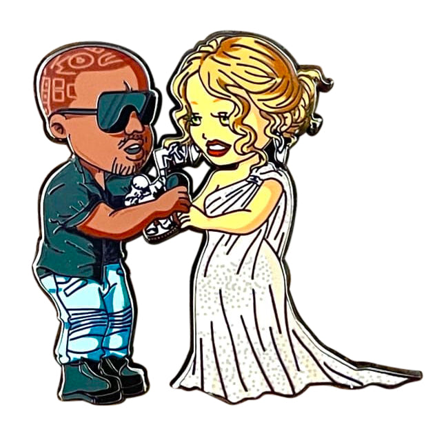 Collectible enamel lapel pin featuring an original hip hop music humorous design