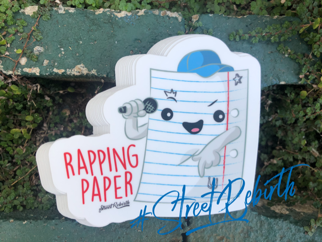 1 Rapping Paper Sticker – One 4 Inch Water Proof Vinyl  Sticker – For Hydro Flask, Skateboard, Laptop, Planner, Car, Collecting, Gifting