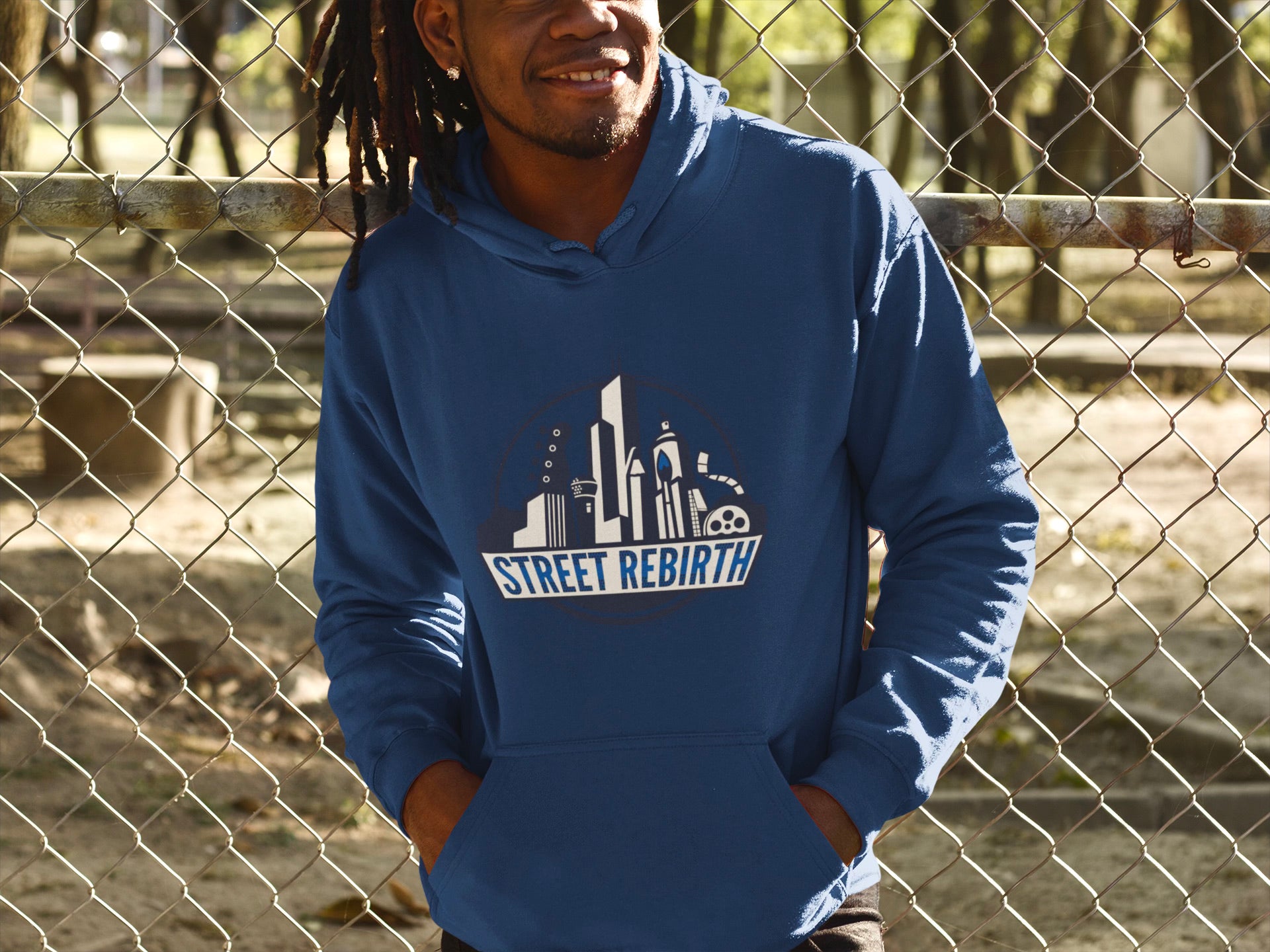 BLUE HOODIE - STREET REBIRTH SIGNATURE BRAND - MIX AND MATCH YOUR TOP AND BOTTOM - UNISEX - CREATE INSPIRE EMPOWER - MATCHING JOGGERS AVAILABLE