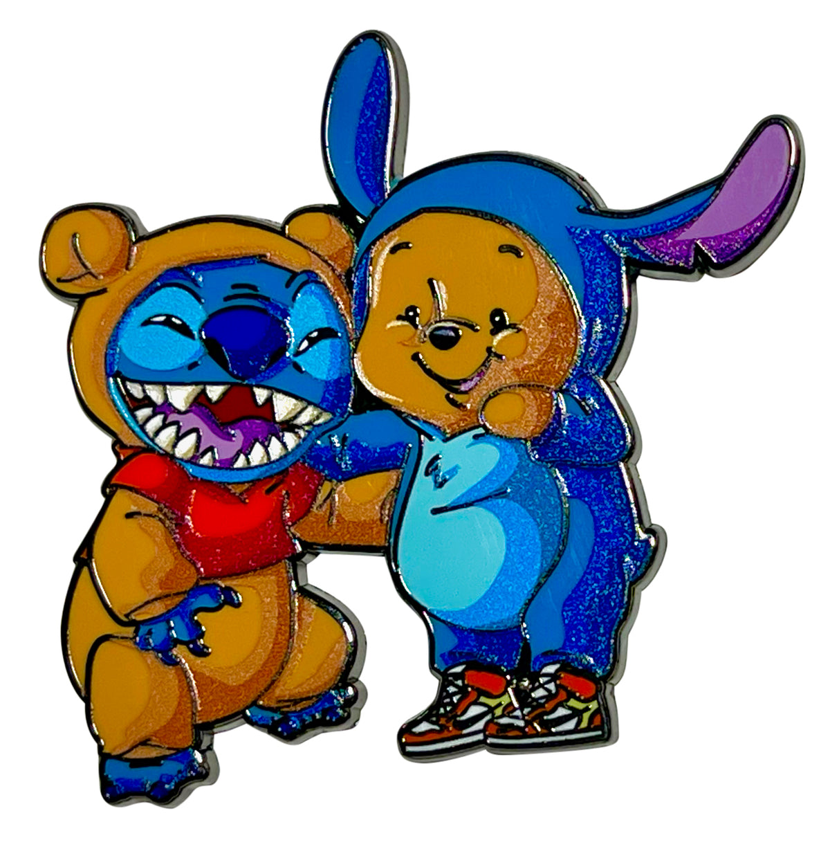 Stitch as Pooh and Pooh as Stitch Enamel Pin – A Sweet and Mischievous Mashup