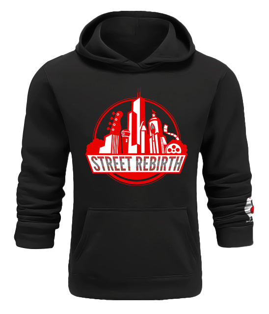 BLACK HOODIE - STREET REBIRTH SIGNATURE BRAND - MIX AND MATCH YOUR TOP AND BOTTOM- UNISEX - CREATE INSPIRE EMPOWER - MATCHING JOGGERS AVAILABLE