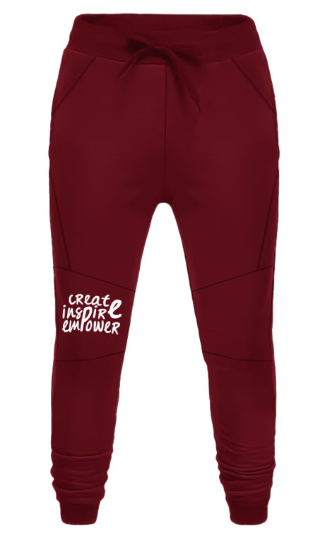 BURGUNDY JOGGER SWEAT PANTS - STREET REBIRTH SIGNATURE BRAND - MATCHING HOODIE AVAILABLE - UNISEX - CREATE INSPIRE EMPOWER