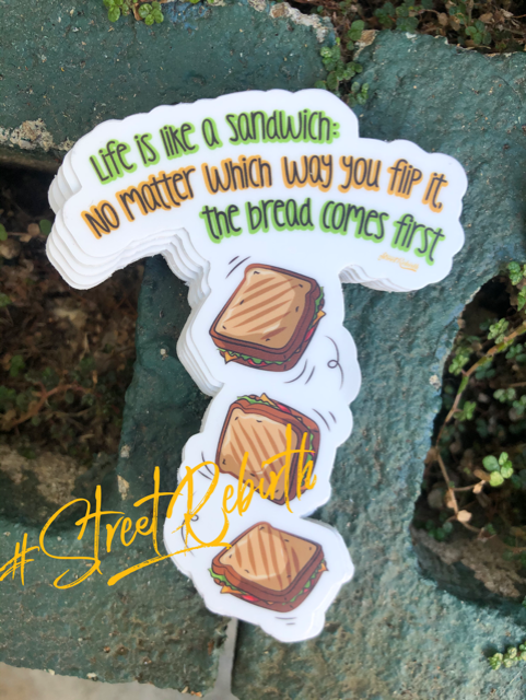 Waterproof vinyl sticker featuring an original humorous illustration