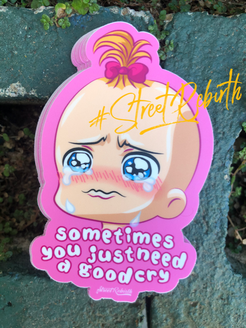 Waterproof vinyl sticker featuring an original humorous illustration