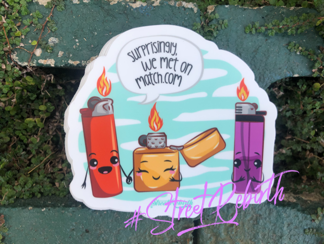 Waterproof vinyl sticker featuring an original humorous illustration