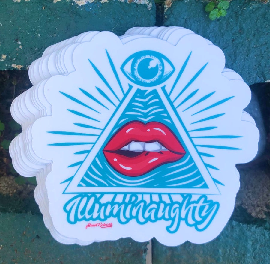 Waterproof vinyl sticker featuring an original humorous illustration