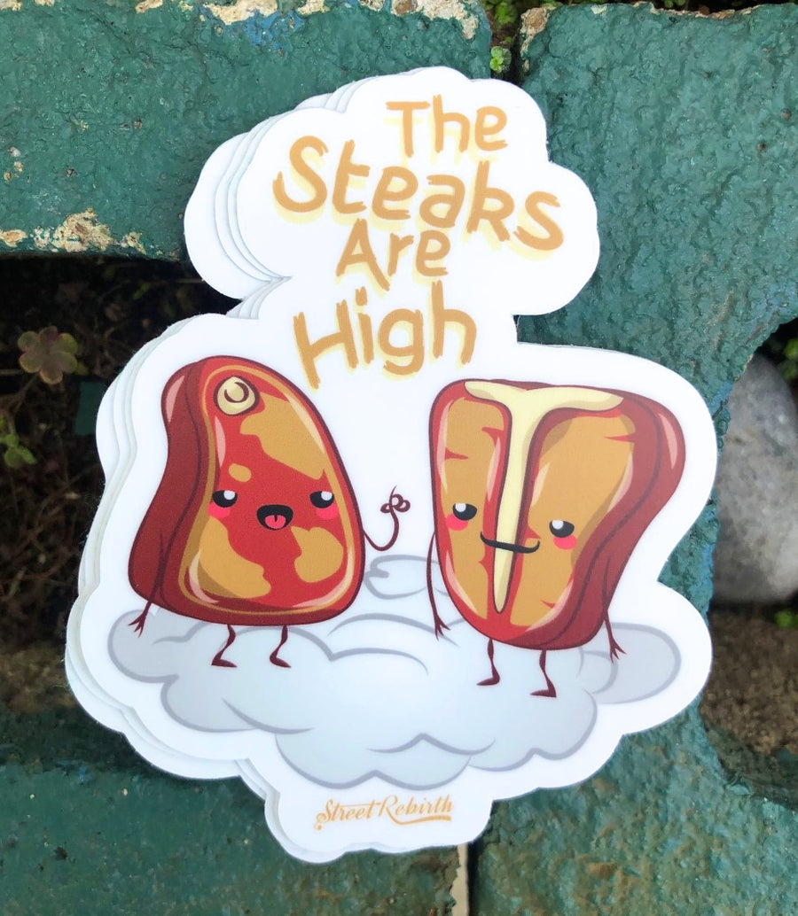 Waterproof vinyl sticker featuring an original humorous illustration
