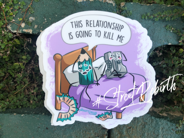 Waterproof vinyl sticker featuring an original humorous illustration