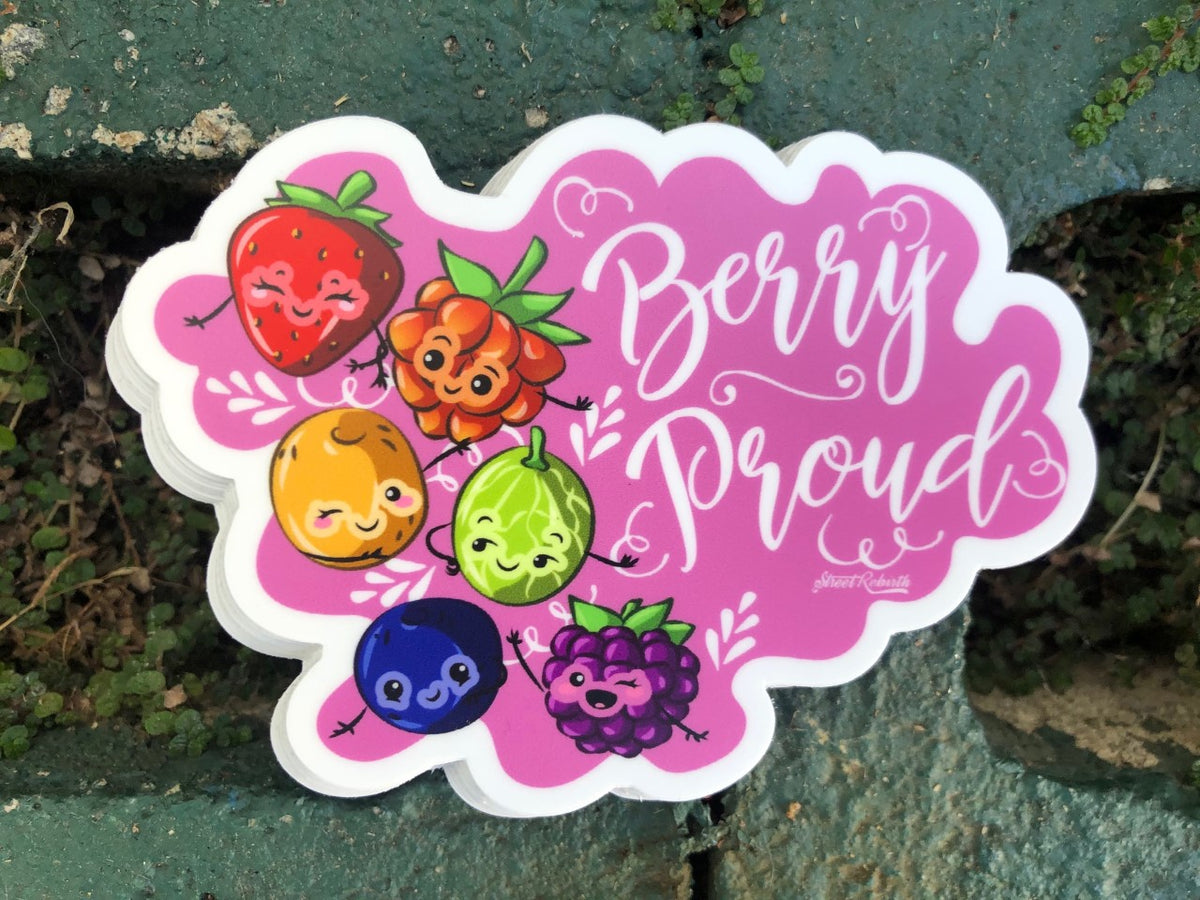 Berry Proud - Whimsical Sticker of Sweetness – One 4 Inch Water Proof Vinyl Sticker – For Hydro Flask, Skateboard, Laptop, Planner, Car, Collecting, Gifting