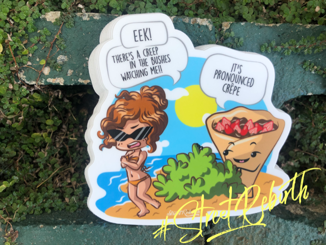 Waterproof vinyl sticker featuring an original humorous illustration