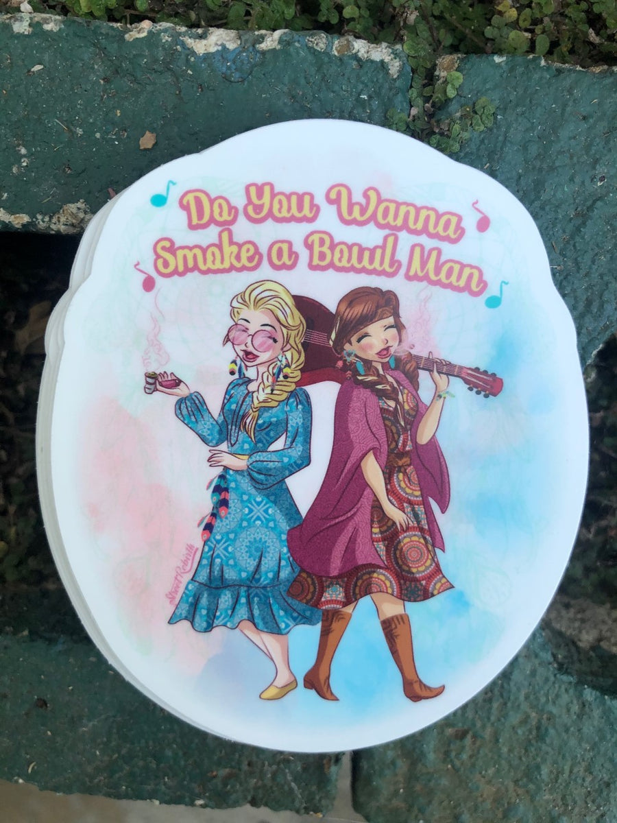 Waterproof vinyl sticker featuring an original humorous illustration