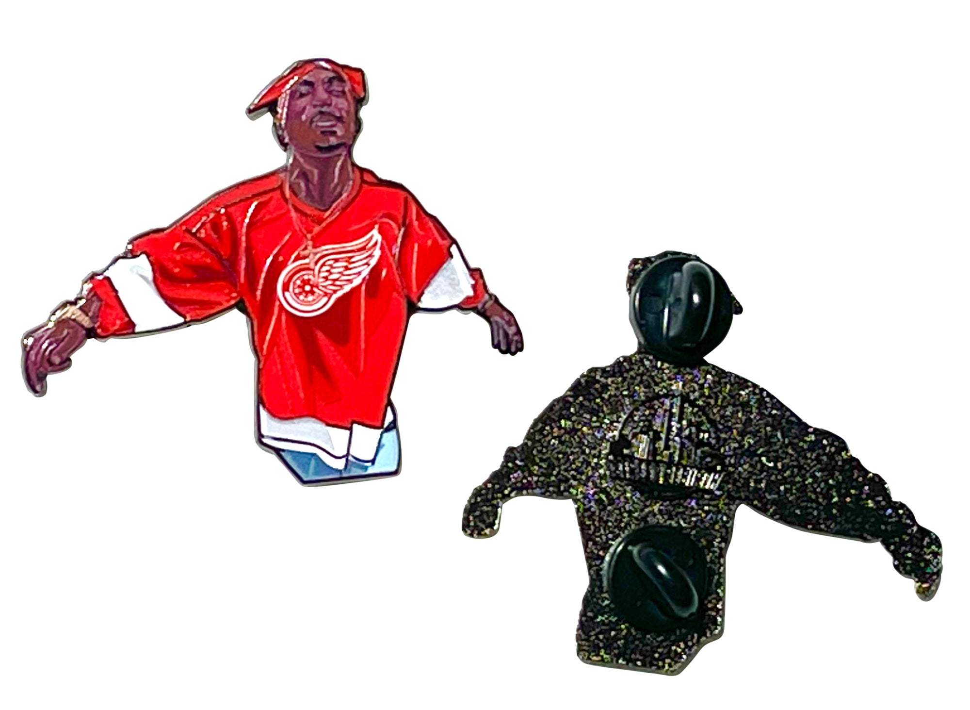 Tupac in Red Jersey Iconic Spitting Moment Enamel Pin – A Powerful Tribute to a Legend